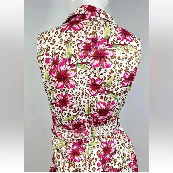 White Stag Button Front Sleeveless Leopard Floral Shirt Dress Ladies 8 Belted - Picture 4 of 8